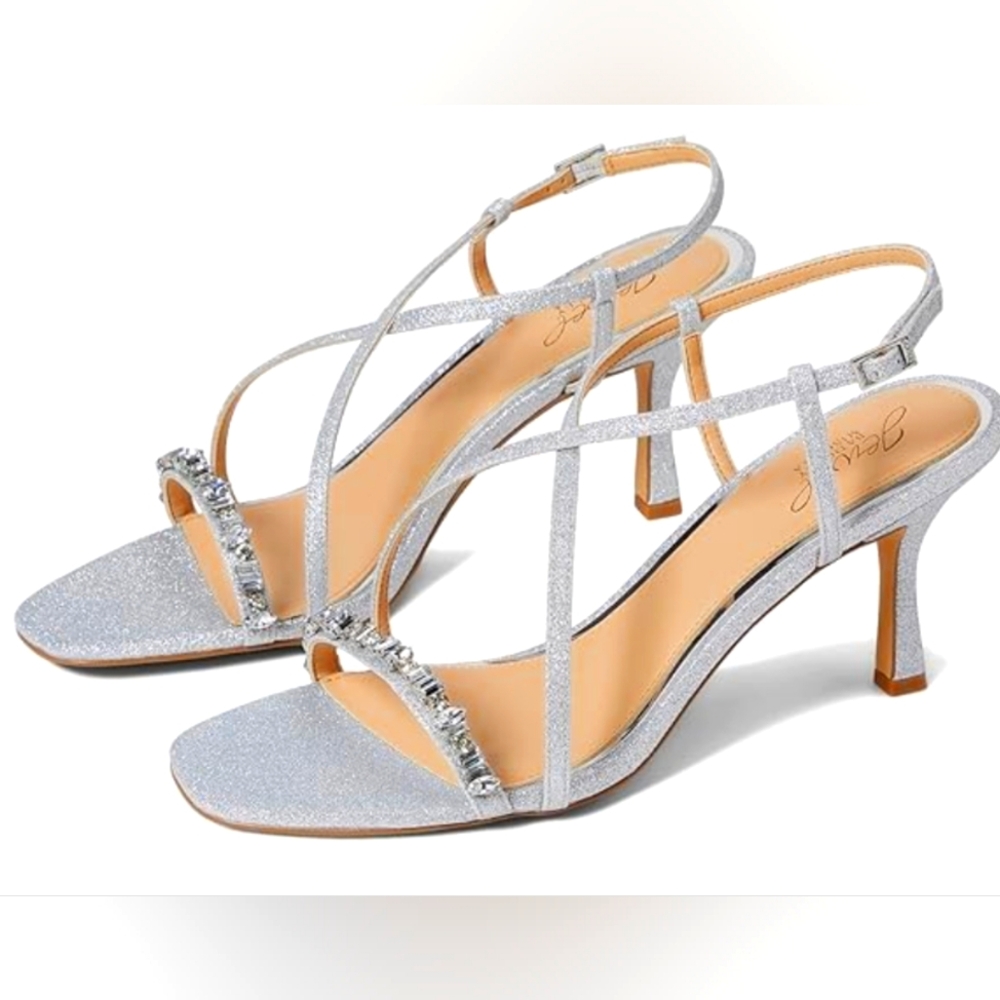 Jewel Badgley Mischka Alexis Crisscross Sandal Sliver Size 11 New NWOB
